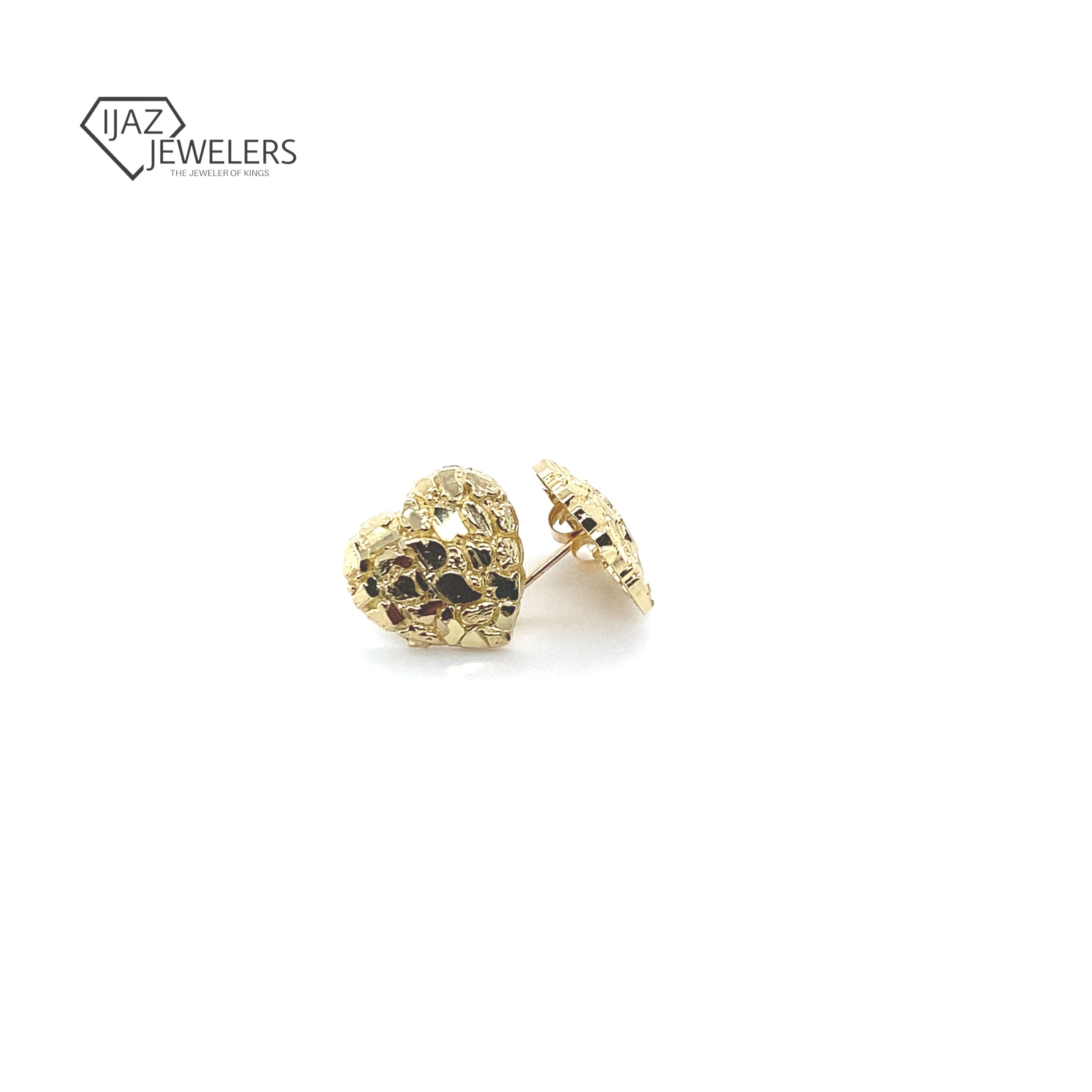 10k Yellow Gold Medium Nugget Heart Earrings